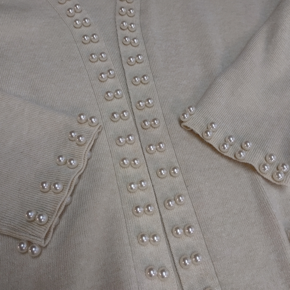 On Twelfth Sweater Cardigan Women's Cream Open Front Sweater Cardigan Size M - Picture 7 of 11
